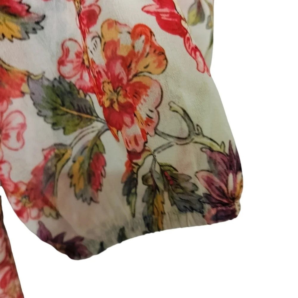 2884) Adrienne Vittadini Floral Ruffle Lined Tie Front Peasant Blouse Size Large - Picture 6 of 11